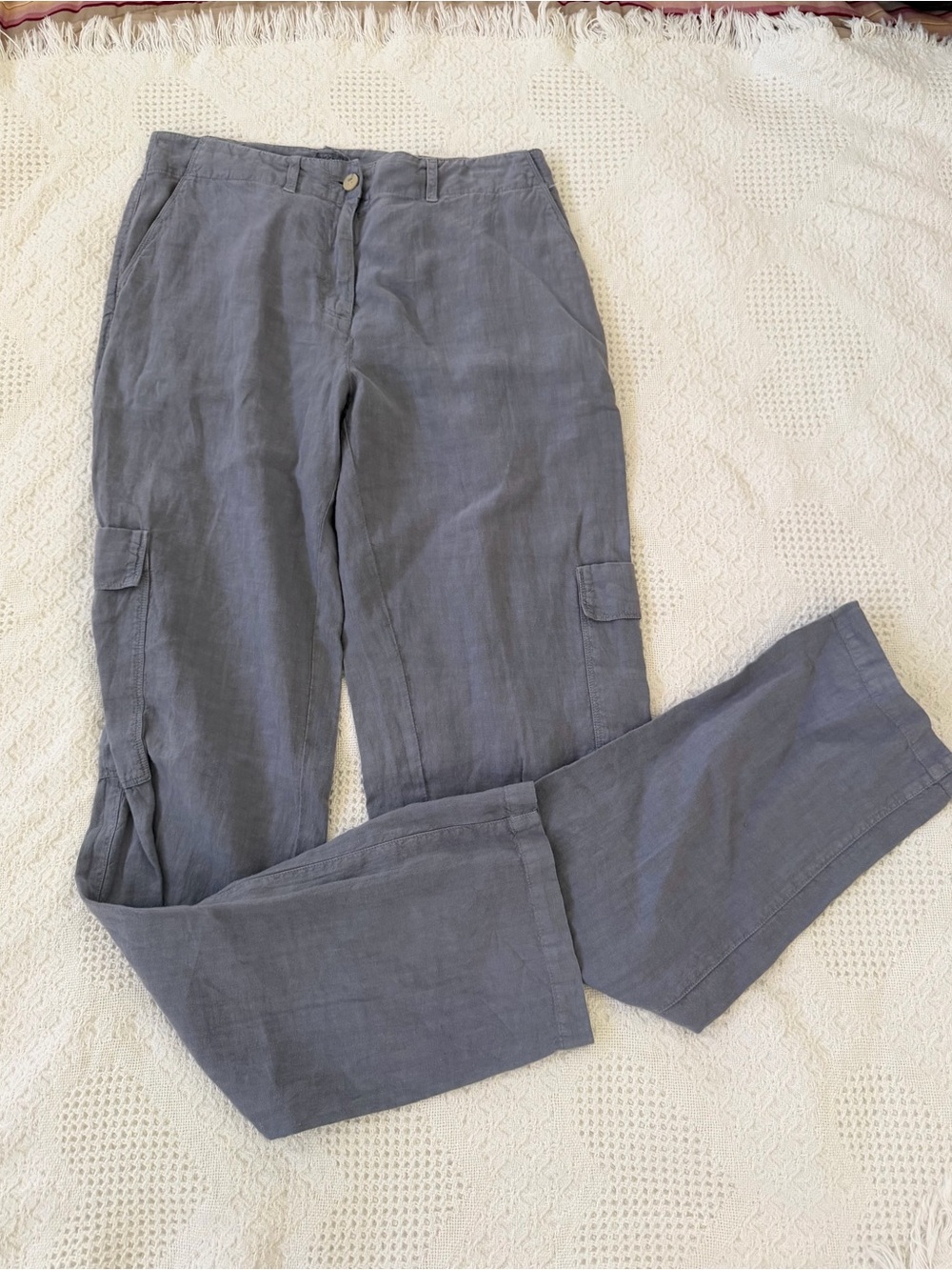 Source Unknown made in italy Straight-Leg Linen Cargo Pants - Gray